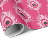 Pfau-Federn, Pastellrosa auf pinkfarbenem Rosa Geschenkpapier (Rolleneckpunkt)