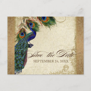Pfau & Federn Vintage Gold-Damask Wirbel-Look Einladungspostkarte
