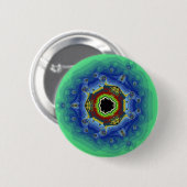 Pfau-Fraktalmandala-blaues Grün Button (Vorne & Hinten)