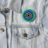 Pfau-Fraktalmandala-blaues Grün Button (Beispiel)