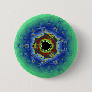 Pfau-Fraktalmandala-blaues Grün Button