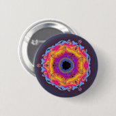 Pfau-Fraktalmandala-Gelb-Rosa lila Button (Vorne & Hinten)