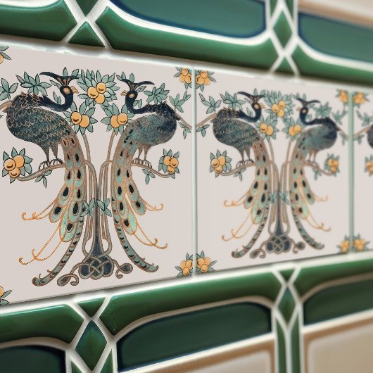 Pfau & Frucht Design von Mabel C. Dibble Art Deco Fliese