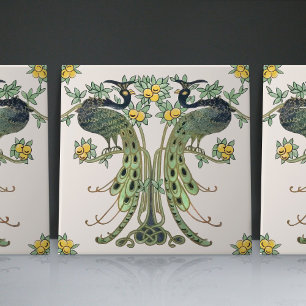 Pfau & Fruchtdesign von Mabel C. Dibble Art Deco Fliese