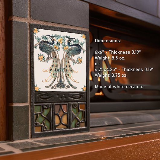 Pfau & Fruchtdesign von Mabel C. Dibble Art Deco Fliese