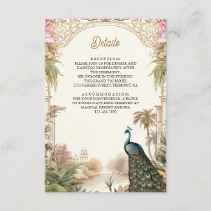 Pfau-Garten-Indische-Hochzeitsdetails im Vintage-S Begleitkarte