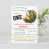 Pfau Geburtstagsfeier - 1 Jahr! Einladung (Stehend Vorderseite)