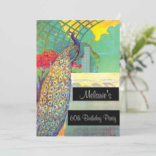 Pfau Geburtstagsparty Einladung (Stehend Vorderseite)