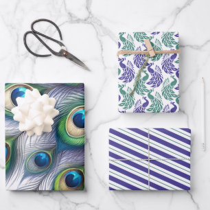 Pfau-Geschenkpapier Grün und Violett Geschenkpapier Set