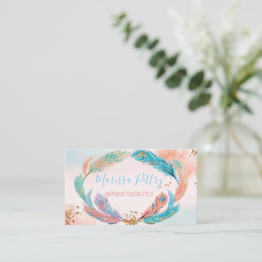 Pfau-Glitterfeder Geschäfts-nennende Karte, Visitenkarte (Stehend Vorderseite)