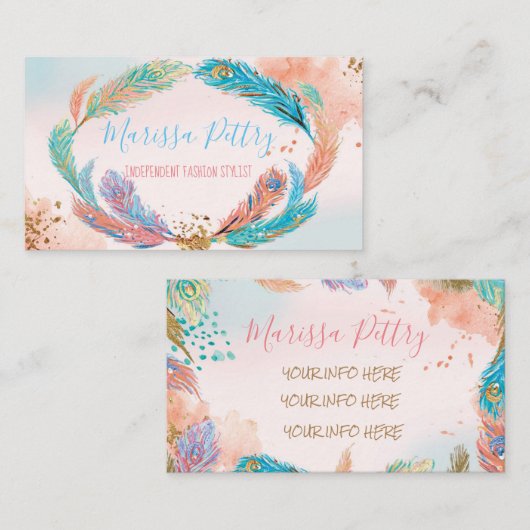 Pfau-Glitterfeder Geschäfts-nennende Karte, Visitenkarte (Vorne/Hinten)