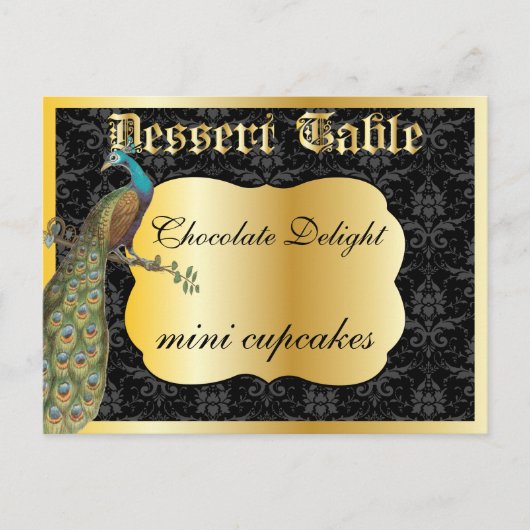 Pfau Gold Dessert oder Candy Buffet Tischschild Postkarte (Vorderseite)