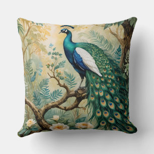 Pfau Gold Teal Blumen Dschungel Kissen