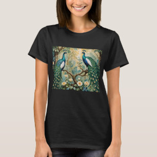 Pfau Gold Teal Blumen Dschungel T-Shirt