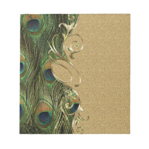 Pfau Goldene Swirling-Ornament-Vorlage Notizblock