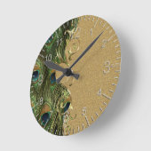 Pfau Goldene Swirling-Ornament-Vorlage Runde Wanduhr (Winkel)