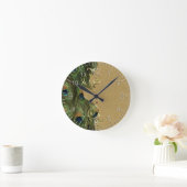 Pfau Goldene Swirling-Ornament-Vorlage Runde Wanduhr (Zuhause)