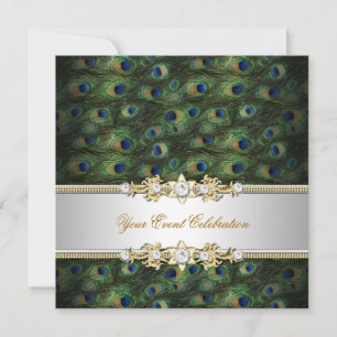 Pfau Grün Blau Gold Elegante Party Einladung
