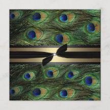 Pfau-Grün u. Goldhochzeits-Einladung