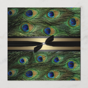 Pfau-Grün u. Goldhochzeits-Einladung Einladung