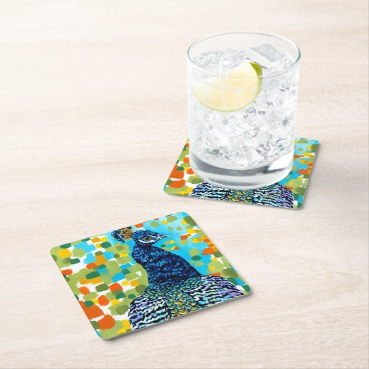 Pfau II Rechteckiger Pappuntersetzer (Vor Ort)