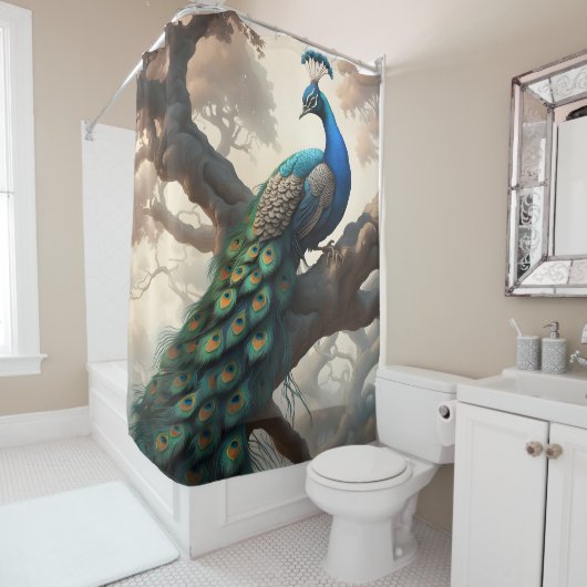 Pfau im Baum Duschvorhang (Beispiel)