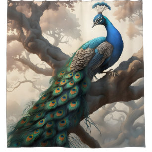 Pfau im Baum Duschvorhang