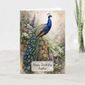 Pfau im Blumen Garten Karte (Vorderseite)
