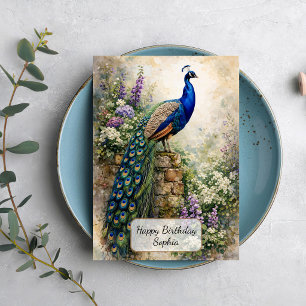 Pfau im Blumen Garten Karte