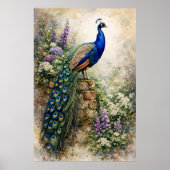 Pfau im Blumen Garten Poster (Vorne)