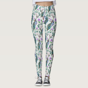 Pfau im Blütenbaum Leggings