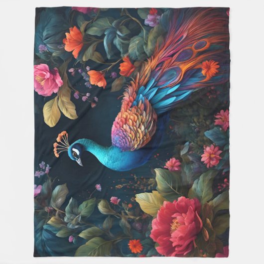 Pfau im Garten der Rose Fleecedecke (Vorderseite)