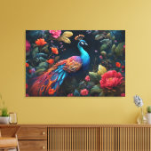 Pfau im Garten der Rose Leinwanddruck (Insitu (Wohnzimmer))