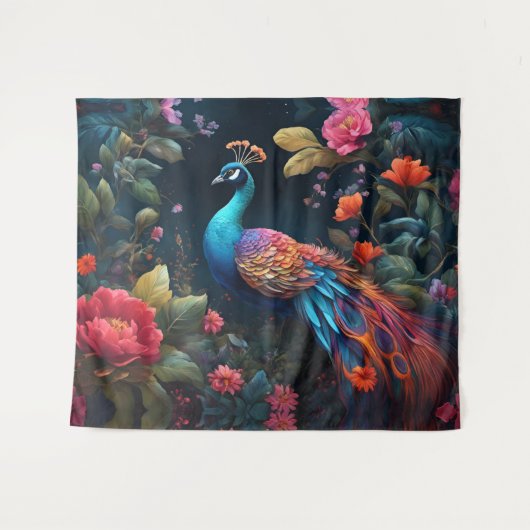 Pfau im Garten der Rose Wandteppich (Vorderseite (Horizontal))