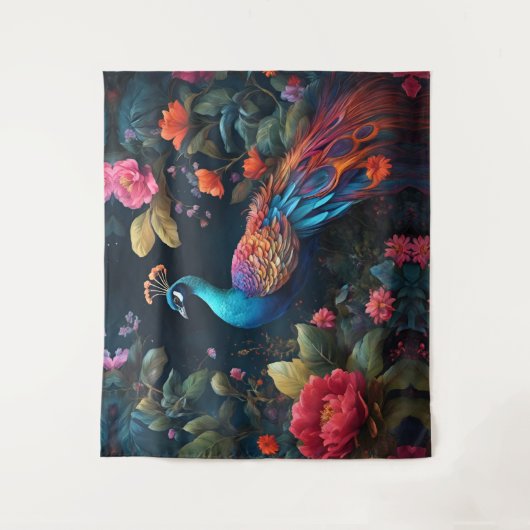 Pfau im Garten der Rose Wandteppich (Vorderseite)