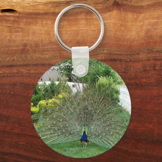 Pfau im Garten Schlüsselring Schlüsselanhänger (Vorderseite)