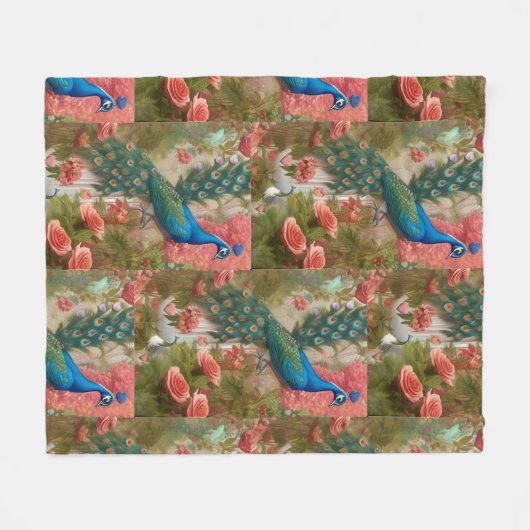 Pfau im Gartenpark Apricot Rose Fleecedecke (Vorderseite (Horizontal))