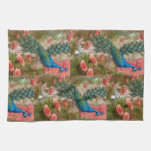 Pfau im Gartenpark Apricot Rose Geschirrtuch (Horizontal)