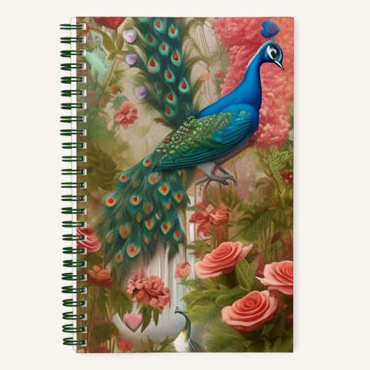 Pfau im Gartenpark Apricot Rose Notizblock (Vorderseite)