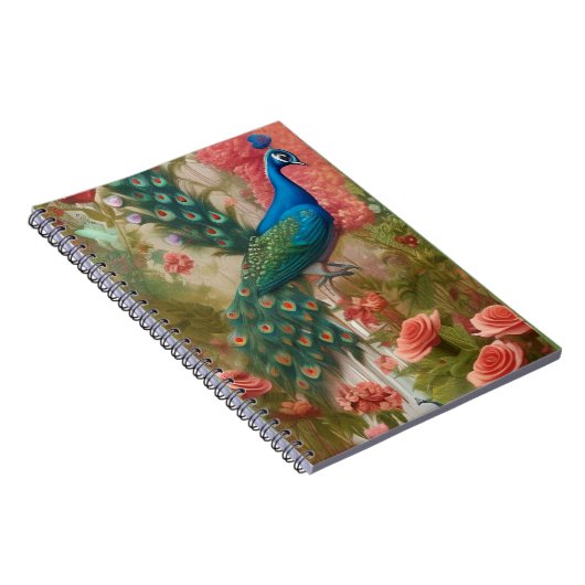 Pfau im Gartenpark Apricot Rose Notizblock (Rechte Seite)