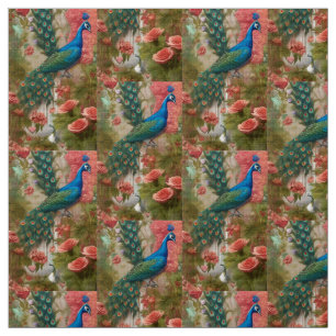 Pfau im Gartenpark Apricot Rose Stoff