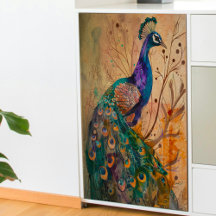 Pfau im Holzschnitt-Decoupage