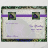 Pfau im lila Hochzeitsprogramm (Rückseite)