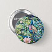 Pfau im Pink-Lotus-Teich Button (Vorne & Hinten)