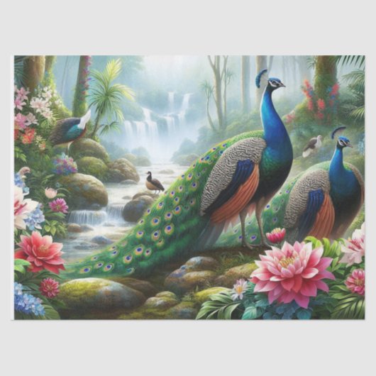 Pfau im Rain Forest Dekoupage Tissue Seidenpapier (Vorderseite)
