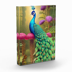 Pfau im Rosa-Gartenwald Fotoblock