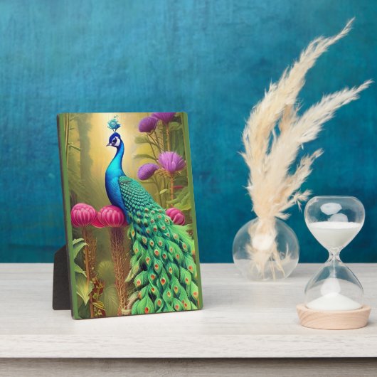 Pfau im Rosa-Gartenwald Fotoplatte (Seite)