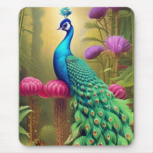 Pfau im Rosa-Gartenwald Mousepad (Vorne)