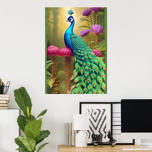 Pfau im Rosa-Gartenwald Poster (Heimbüro)