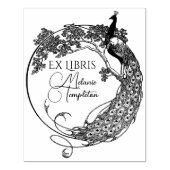 Pfau im Round Frame Art Nouveau Ex Libris Name Gummistempel (Prägung)